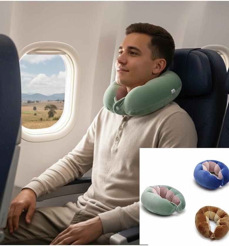 Memory Foam Travel Neck Pillow for Airplane, Bus and Car image
