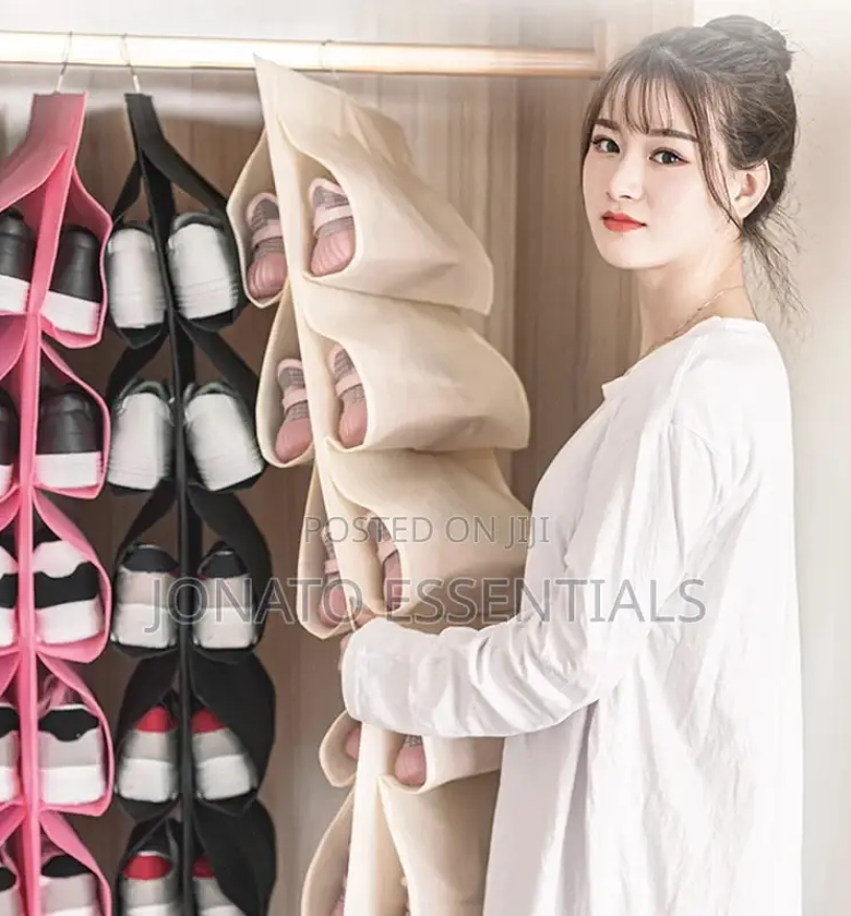 12 Grid Hanging Shoe Storage Bag, Closet Organizer image