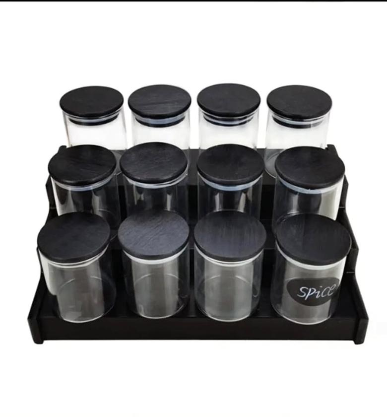 12-Piece Noir Bamboo Glass Spice Jar Set (200ml) image