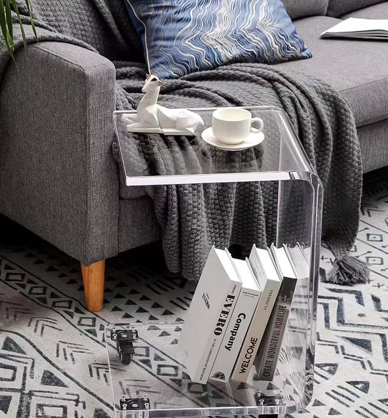 Crispa Luxury C-Shaped Acrylic Side Table with Wheels image
