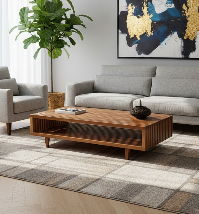 Slatted Wooden Rectangular Table image