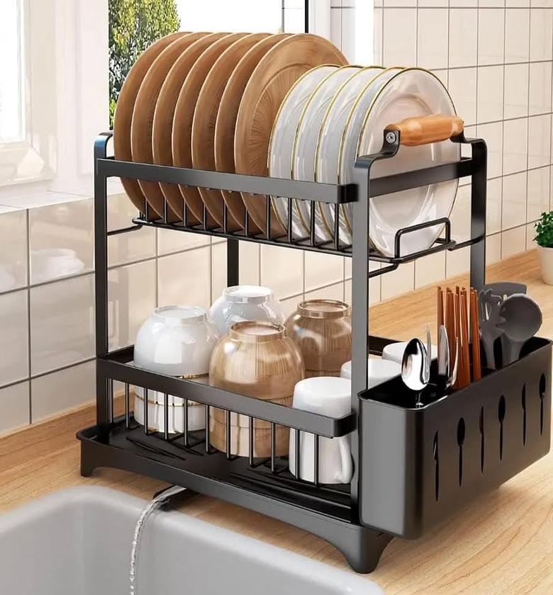 Two tier metallic dish rack. image