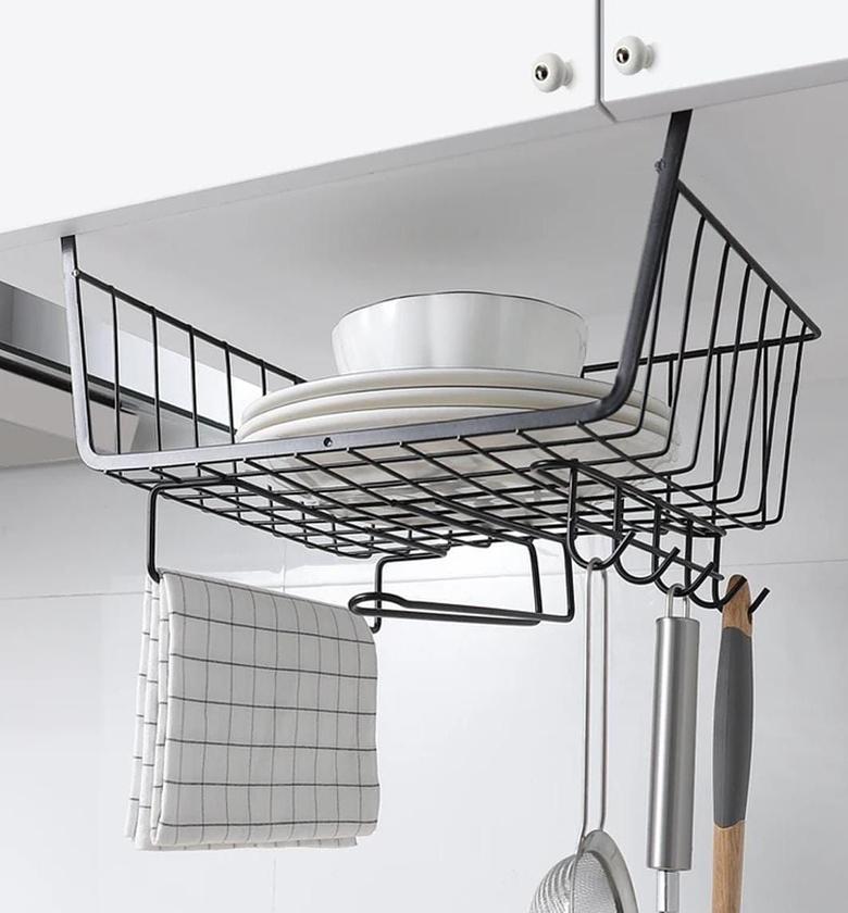 4 in 1 Metallic under shelf rack  with hooks  image