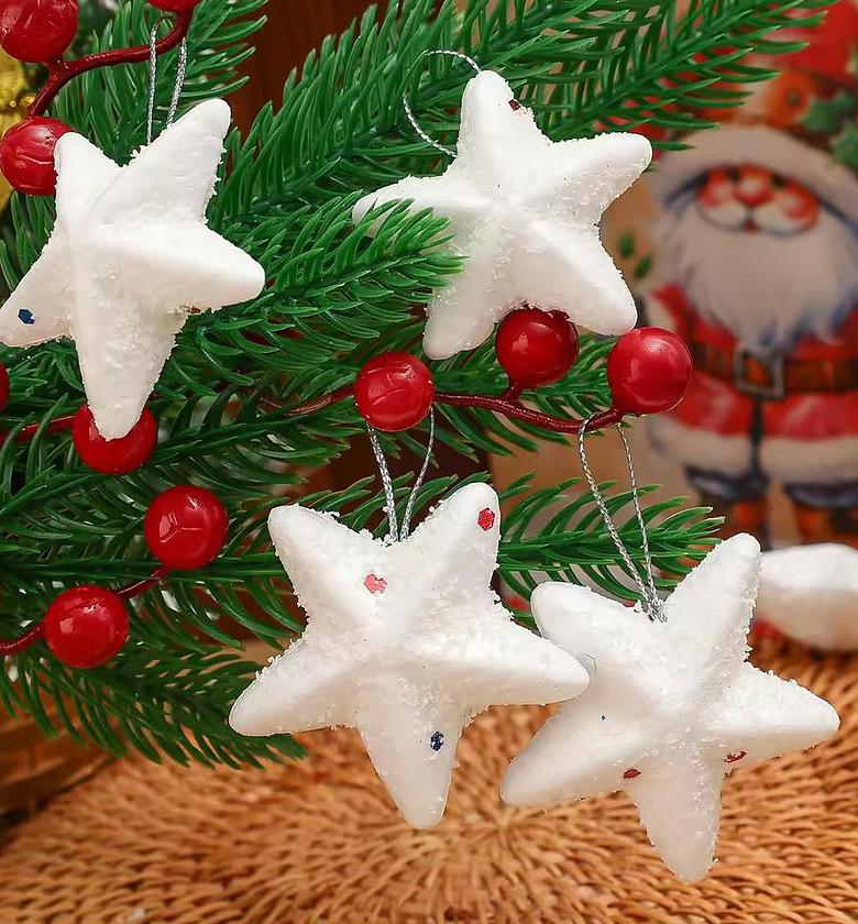 White Snow Star Christmas Tree Ornaments 6pcs image
