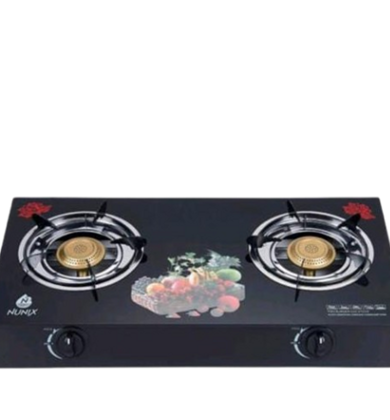 TWO BURNER COOKTOP. Nunix GC-004 Double Burner Glass Top Gas Cooker - Portable Table Top Gas Stove For Kitchen Use image