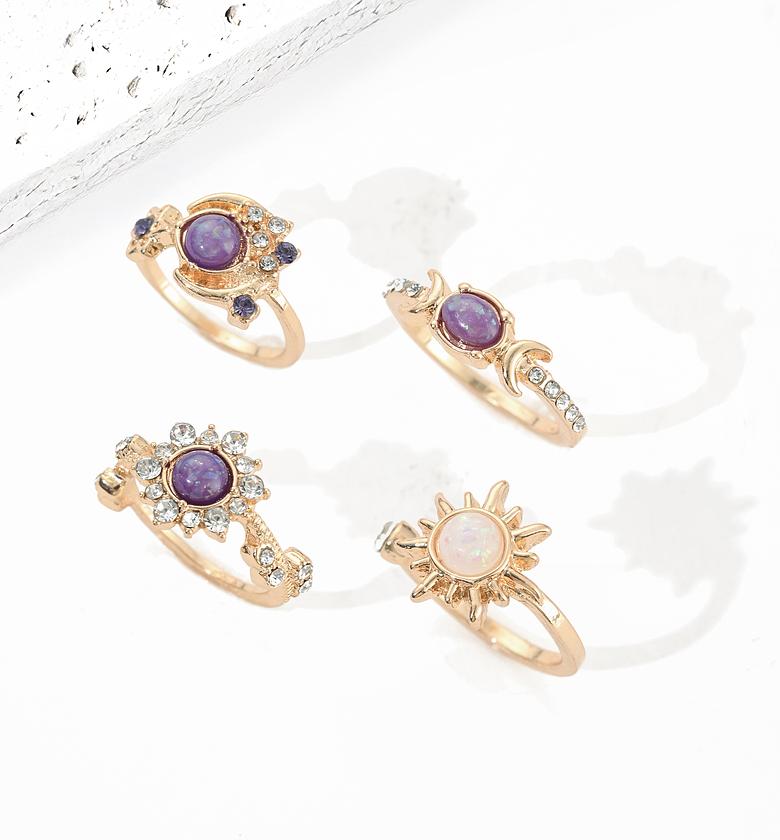  Elegant Geometric Sun Moon Gemstone Ring Set image