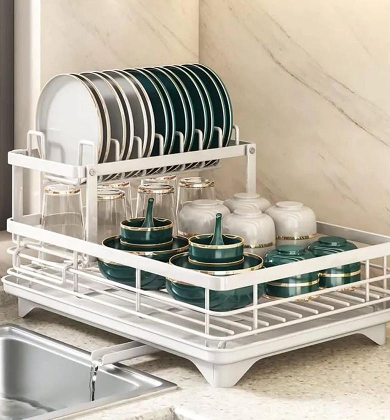 Two tier metallic dish rack. image