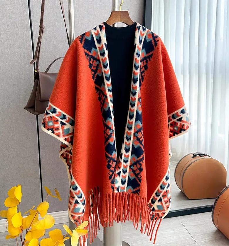 Bohemian Striped Color Block Women's Shawl Travel Outerwear  image