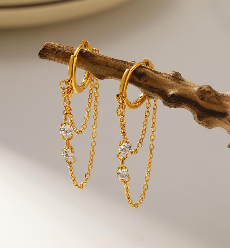  Stainless Steel Zircon Round Women's Tassel Earrings image