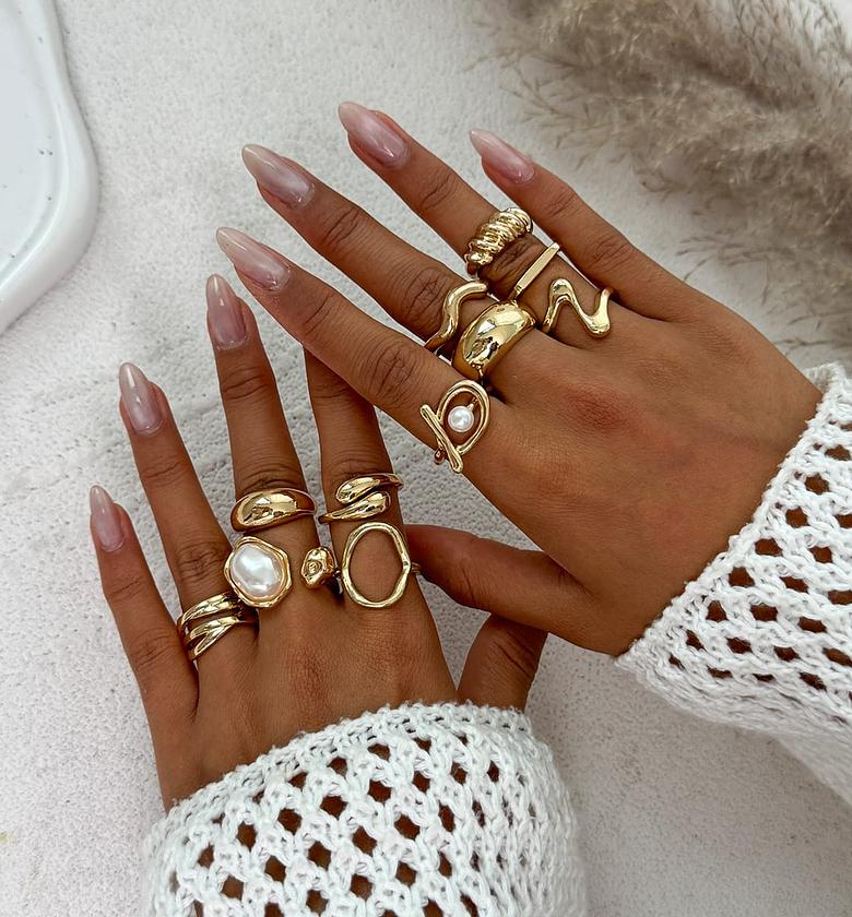 Organic Gold & Pearl Stack Ring Set image