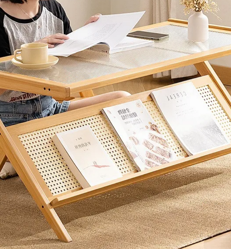 Modern Coffee Table with Rattan Magazine/Book Holder image
