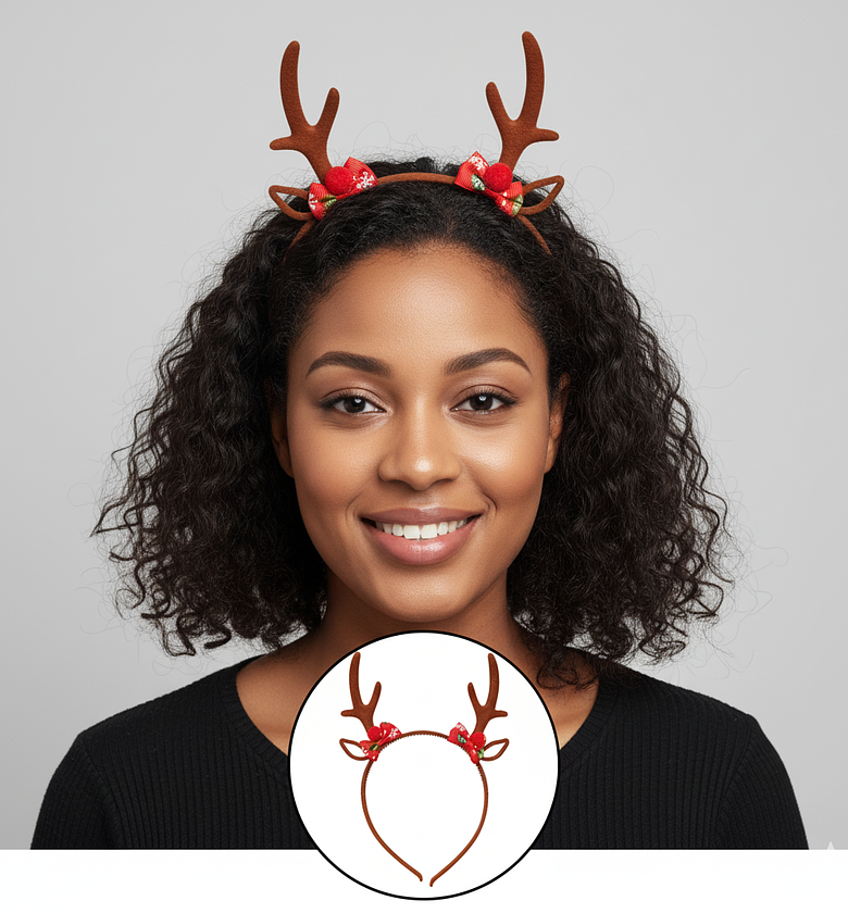 Festive Christmas Reindeer Antler Headband with Bows, Xmas Party image
