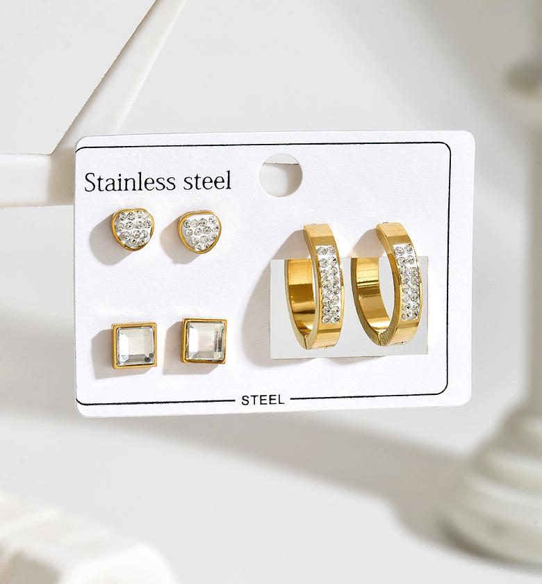 Stainless Steel Heart Shape Flower PVD Coated Artificial Crystal 18K Real Gold Plated Gold Plated Simple Style Commute Waterproof Non Tarnish Hoop Earrings Ear Studs image