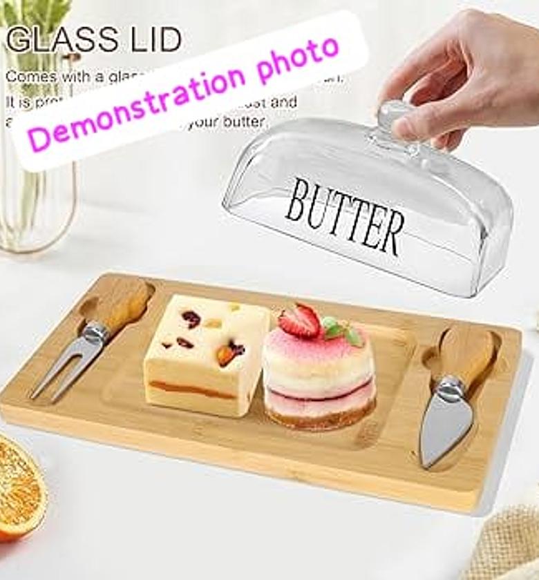 wooden butter tray plus acrylic cover and knife  image
