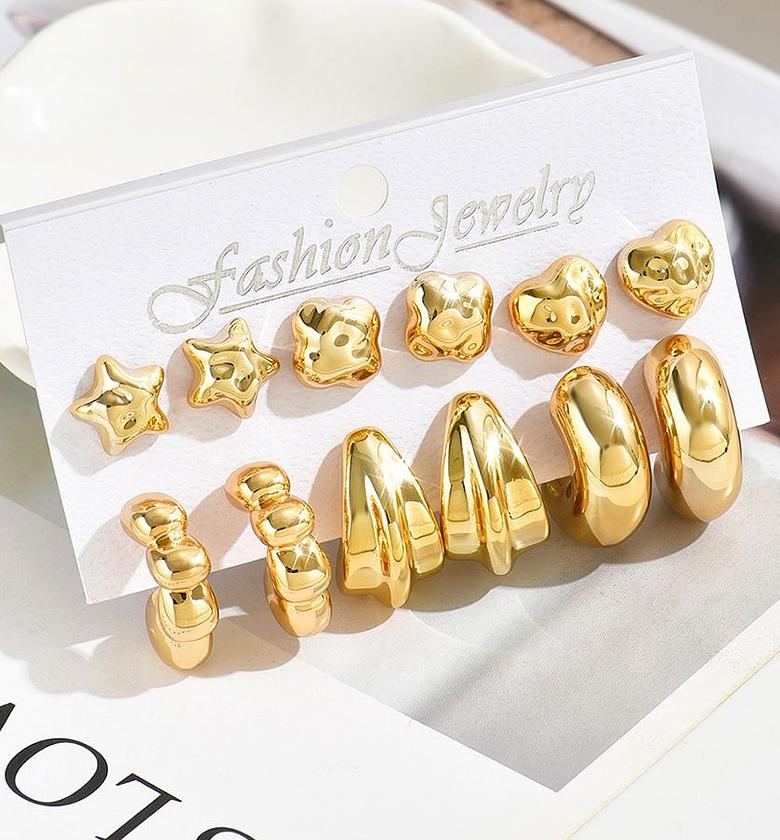 The Multi-Texture Gold-Tone Hoop & Stud Earring Collection image