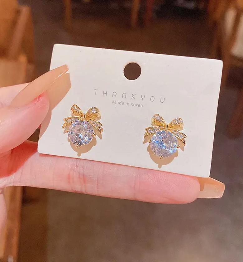 Dainty crystal bow earrings  image