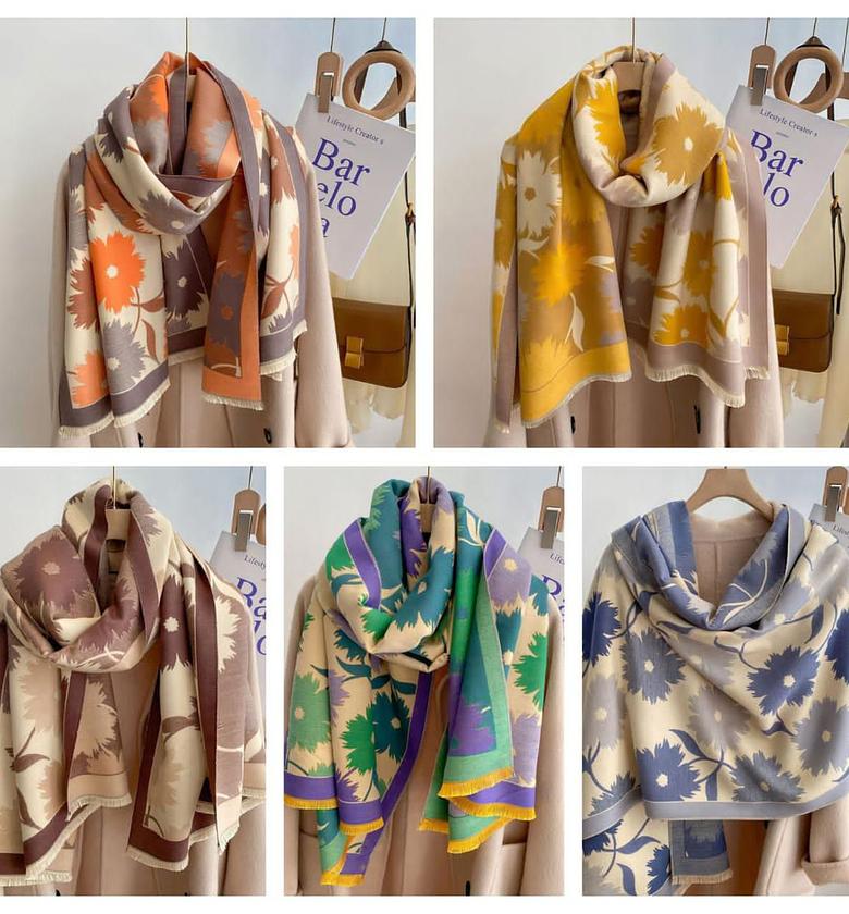 Luxury Floral Print Cashmere Scarf image