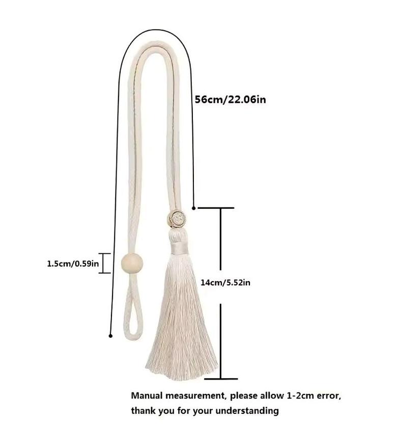 2 Bohemian fashion adjustable cotton cord curtain straps with rhinestone curtain buckles image