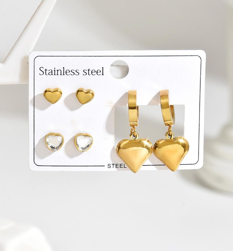 Stainless Steel Heart Shape Flower PVD Coated Artificial Crystal 18K Real Gold Plated Gold Plated Simple Style Commute Waterproof Non Tarnish Hoop Earrings Ear Studs image