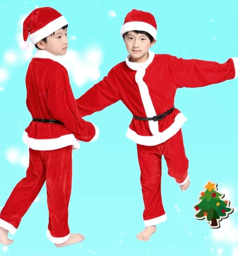 Kids Santa Claus Costume Christmas Suit Boys 3-12Yrs image