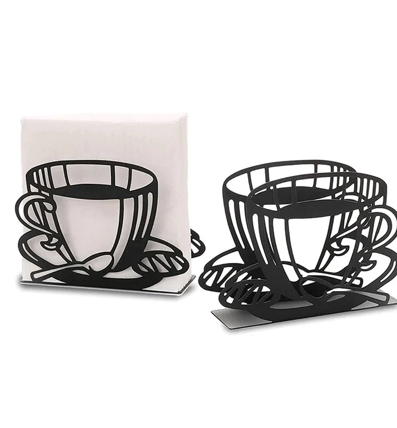 Metallic Coffee Cup/Cutlery Inspired Serviette Holder (Black) image