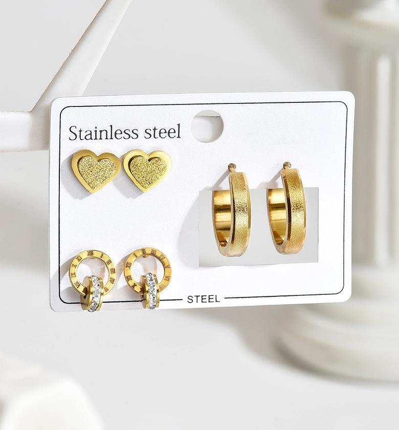 Stainless Steel Heart Shape Flower PVD Coated Artificial Crystal 18K Real Gold Plated Gold Plated Simple Style Commute Waterproof Non Tarnish Hoop Earrings Ear Studs image