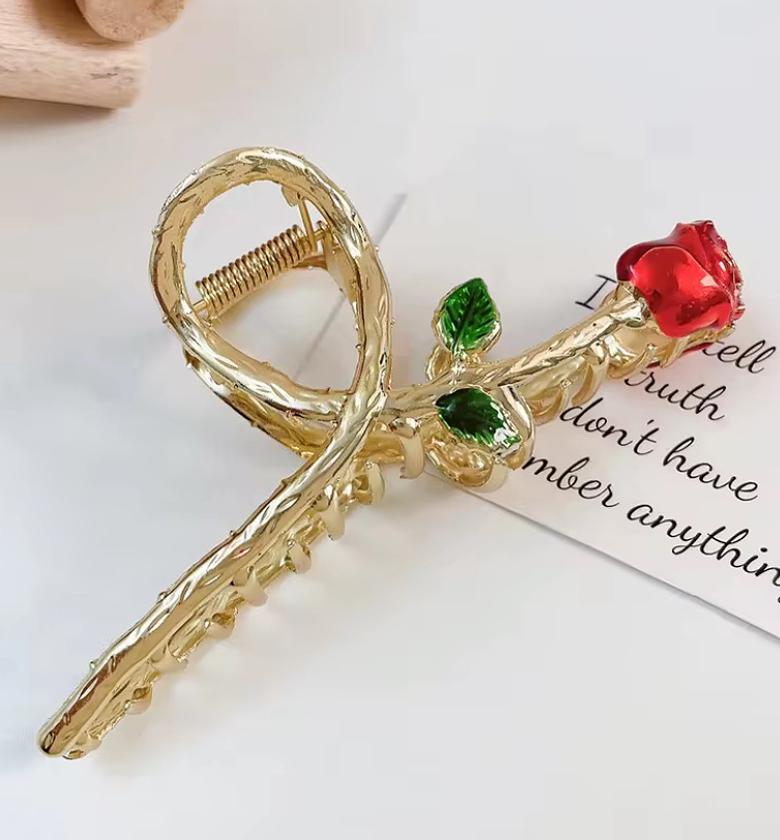 Trendy Fresh Metal Shark Clamp Hair Clip Elegant Oil Drip Flower Hair Accessories for Women Fashionable Hair Grips image