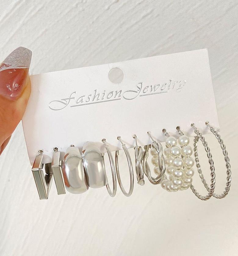 The Multi-Shape Silver-Tone Hoop & Charm Collection image