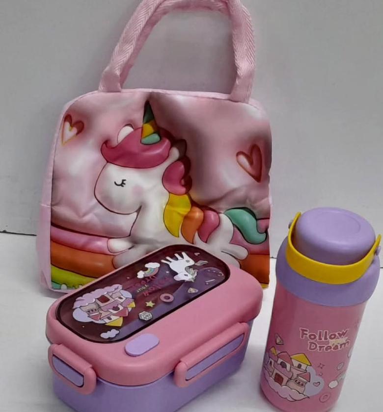 Kids’ Decorative Lunch Set with Insulated Bag – Water Bottle & Snack Dish image