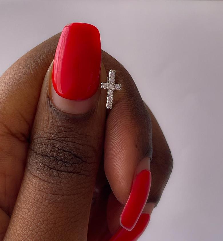 Stainless Steel Pave CZ Cross Stud Earring image