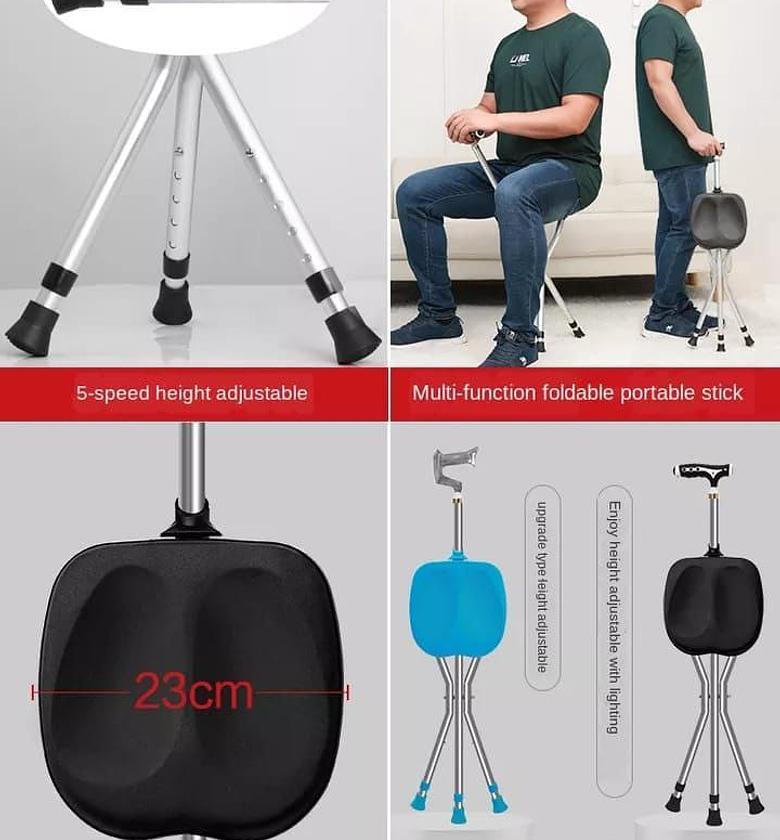 2 in 1 elderly walking stick cum stool  image