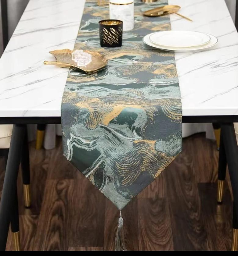 Elegant Abstract Jacquard Table Runner with Tassels image