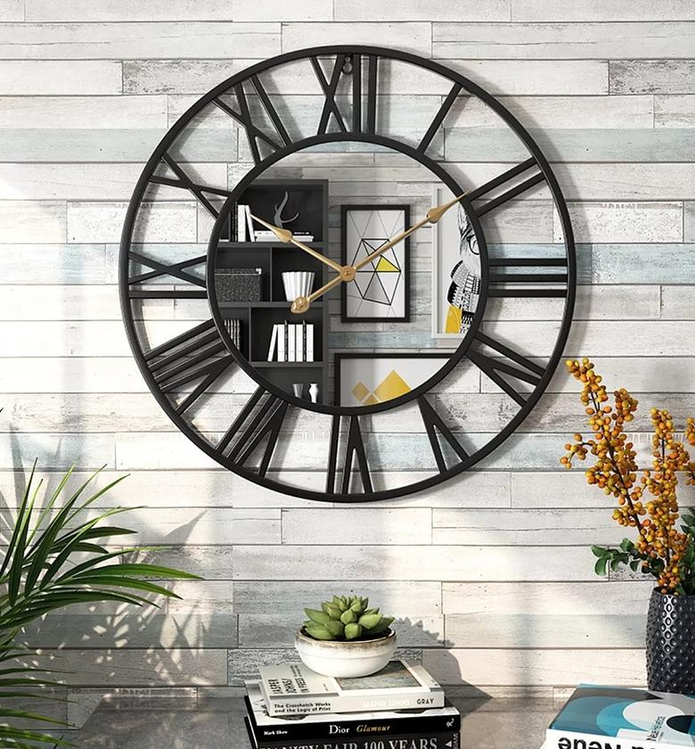 Creative wall clock metal with mirror image