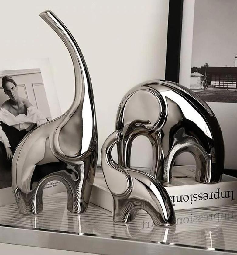 Home Decor 3pcs Ceramic Elephants Figurines image