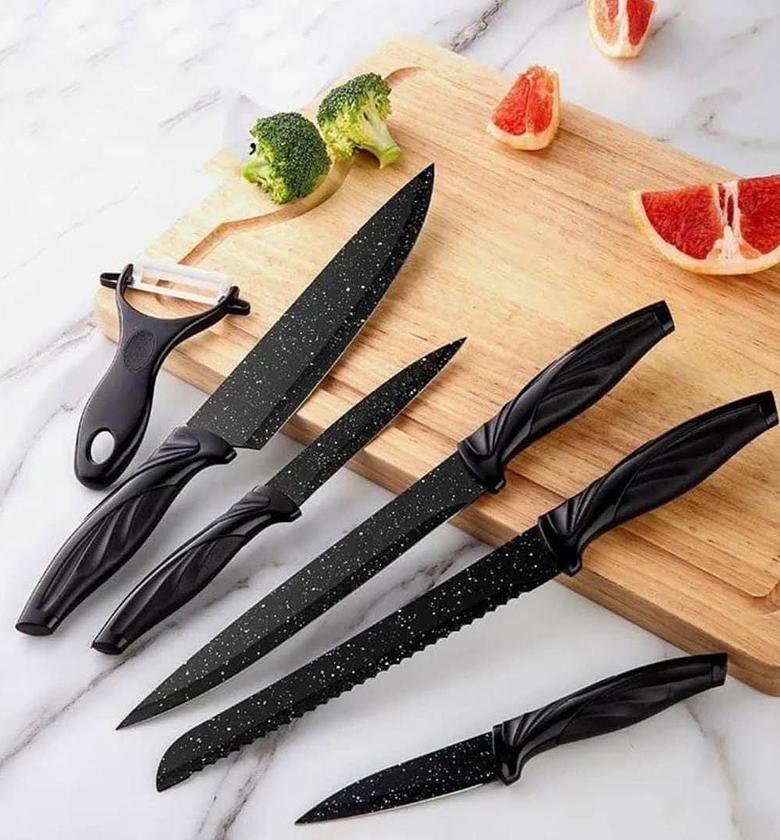 6pcs granite profile kitchen knife set. Available in black image