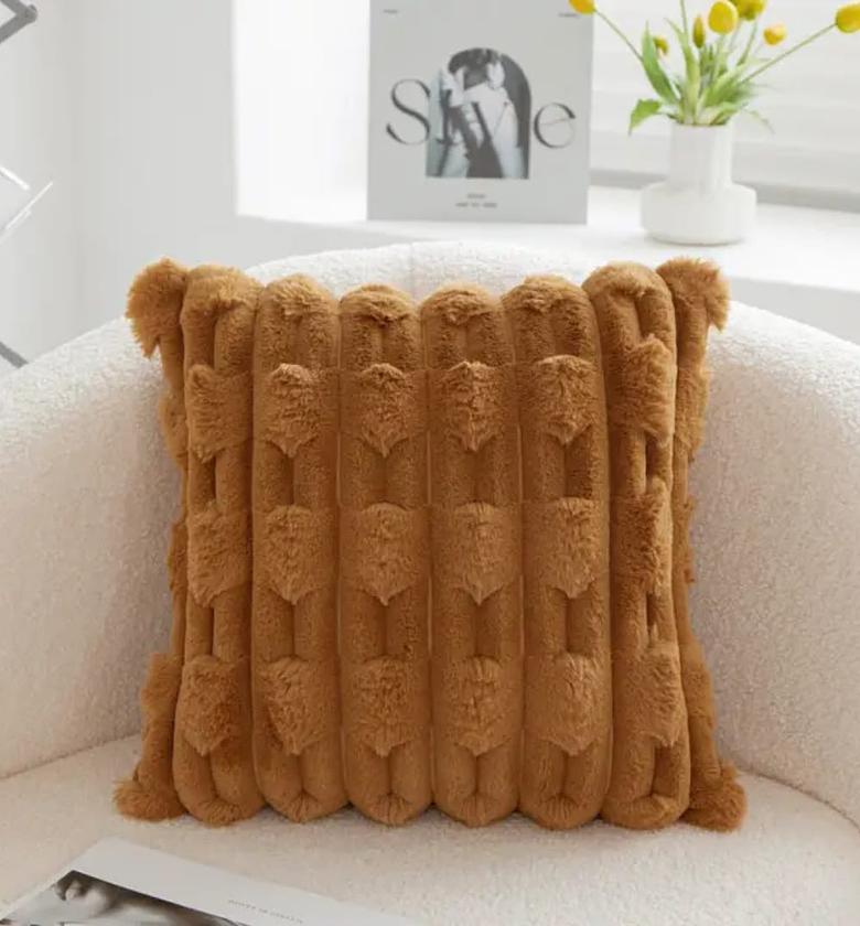 Short faux fur throw pillow covers & pillow image