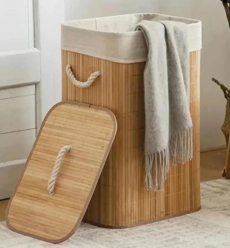 Foldable bamboo laundry basket image