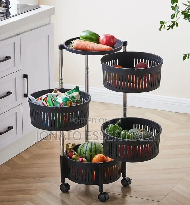 4-Tier Rotating Kitchen Storage Cart With Wheels image
