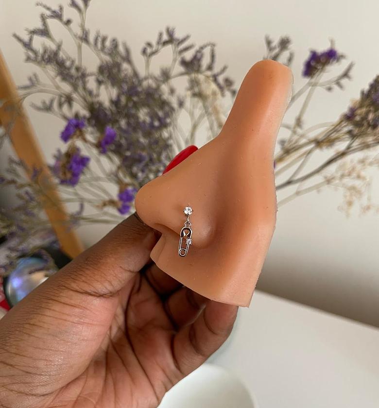 Safety Pin Dangle Corkscrew Nose Ring image