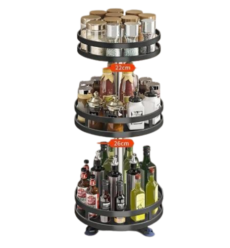 Rotating spice rack or seasoning organizer.  image