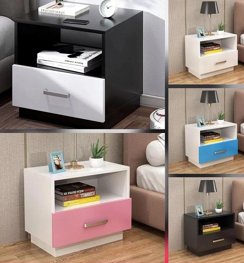 Minimalist wooden bedside table with drawer. image