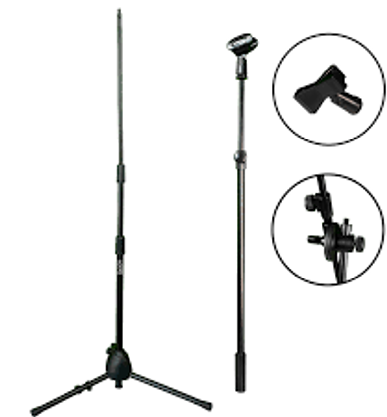  Microphone Floor Stand.  Professional adjustable microphone floor stand designed for use in studios, on stages, and in other settings where hands-free microphone positioning is needed image