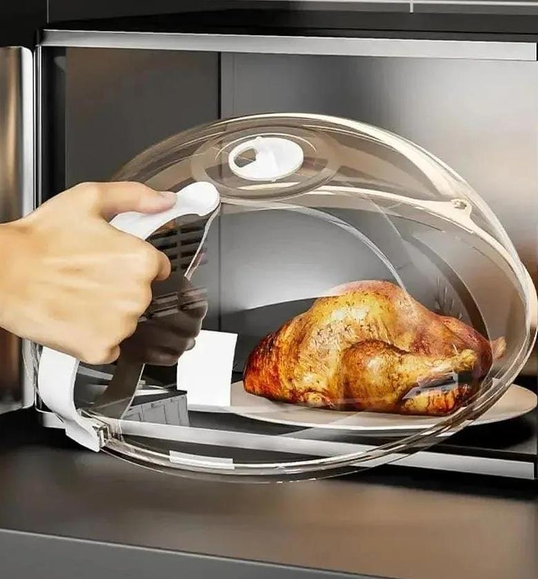 Microwave food  cover with white handle image