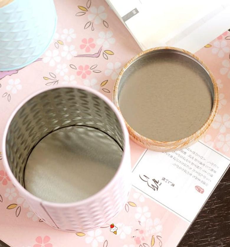 Round Wood Grain Tin Box Metal Storage image