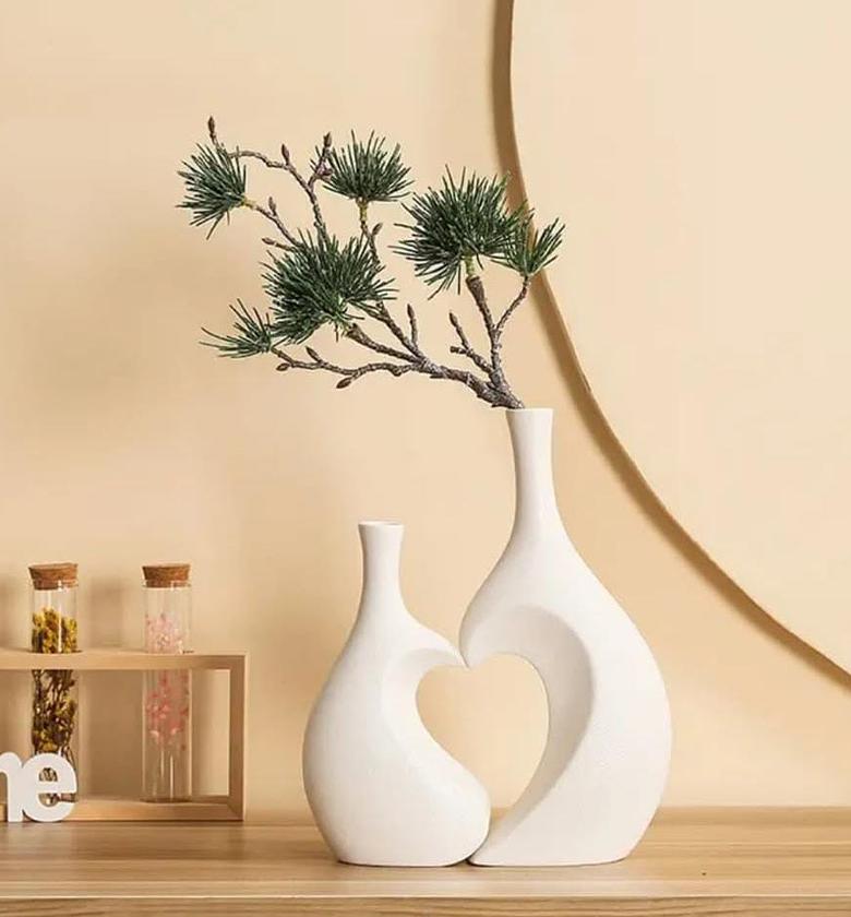 Two piece 'love heart' ceramic flower vases image