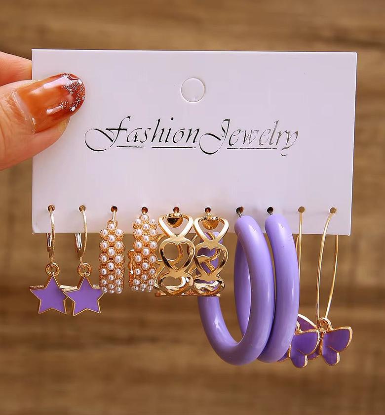The Lavender & Gold Charm Hoop Earring Collection image