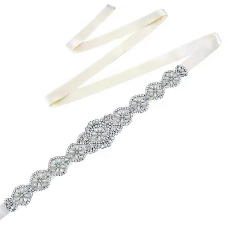Lace Bloom Pearl & Crystal Bridal Sash image