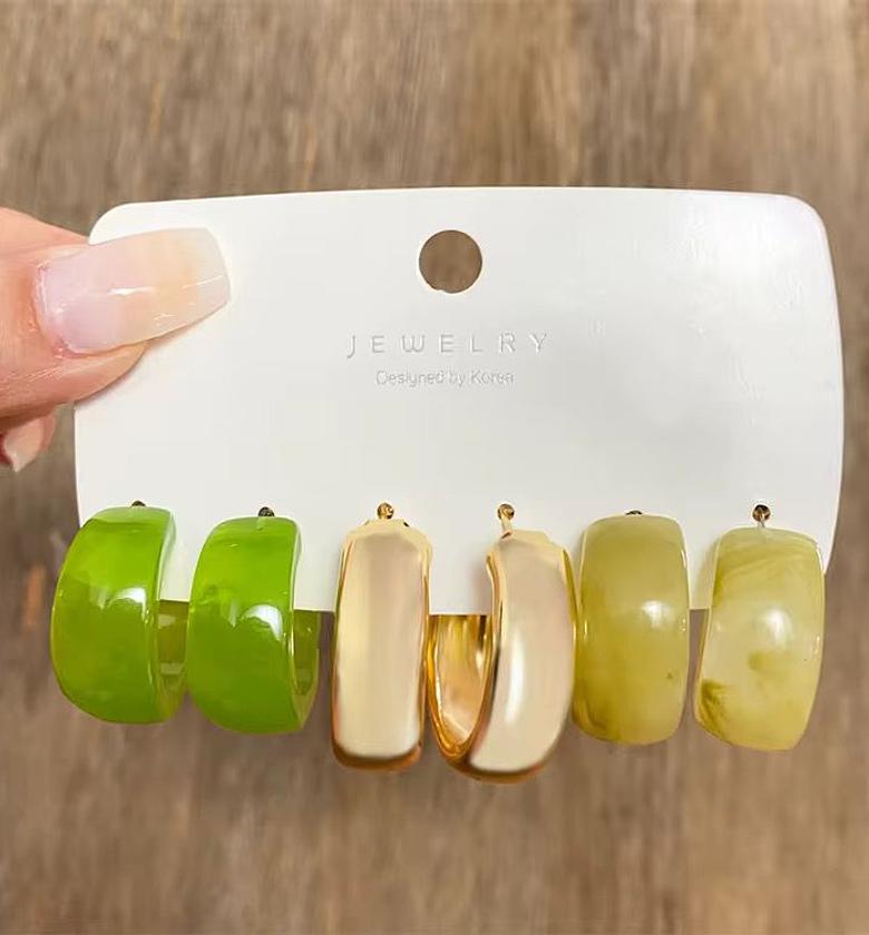 The Multi-Tone Resin & Gold Hoop Earring Set image