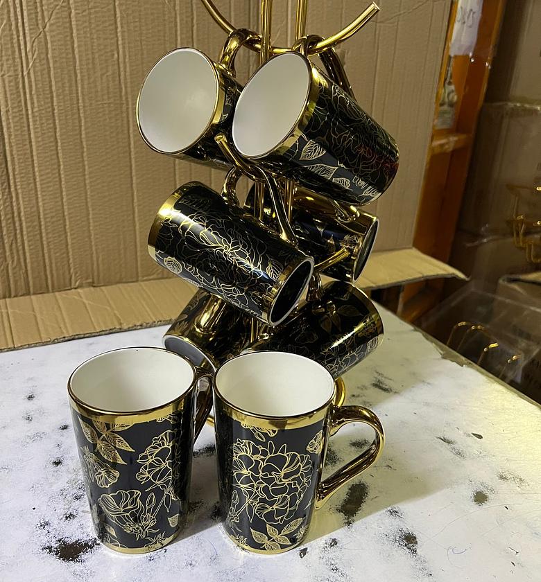 TEACUPS. Ceramics Classy cups with golden deco. Set of 6 pcs image