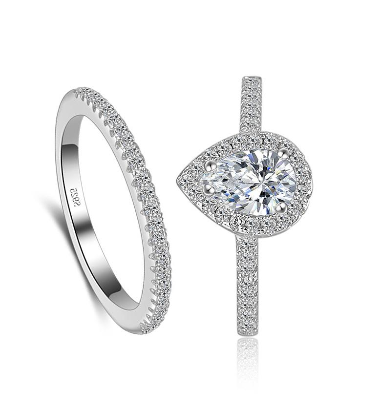 Double Pear Silver Engagement/Promise/Proposal Ring  image